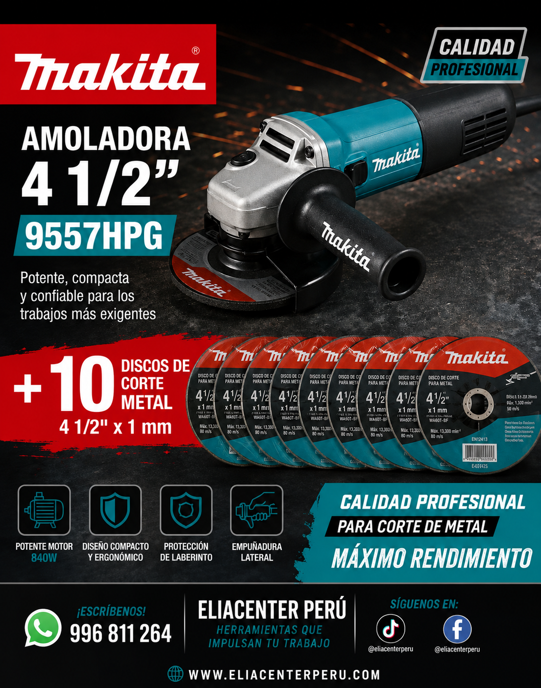 AMOLADORA ELECTRICA 840W MAKITA 4"1/2